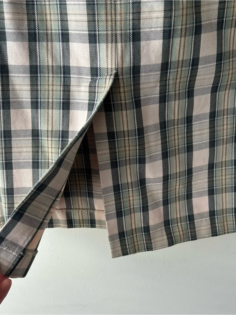 Talbots Vintage Petites 100% Cotton Midi Skirt Plaid Tan Green 12P